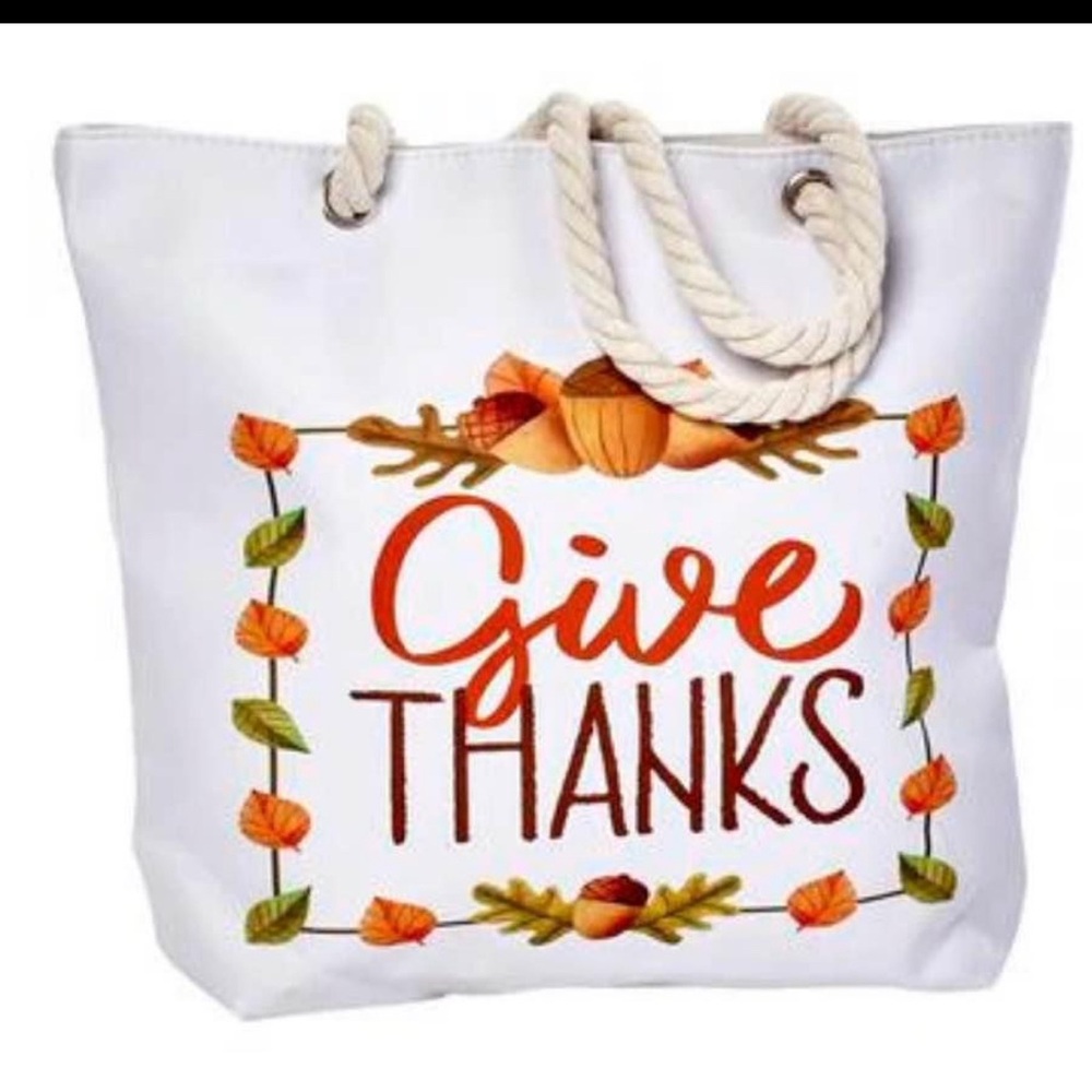 NWT Renshun Fall Give Thanks Tote Bag  Lined  XL Zipper Closure